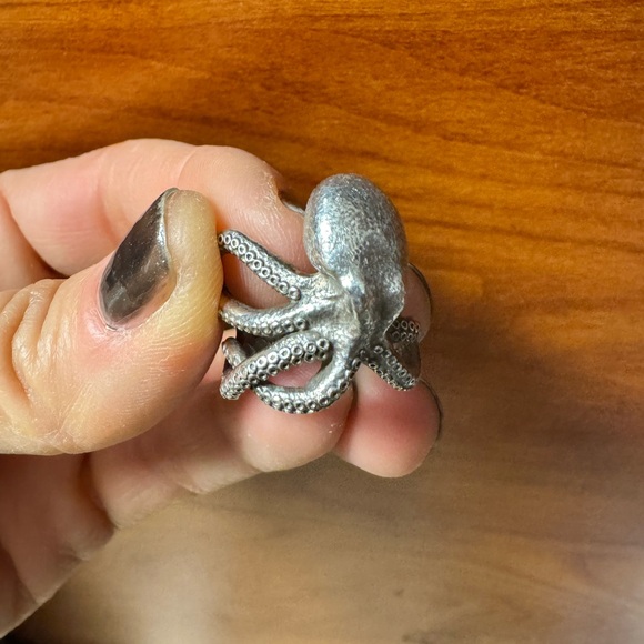 Small Octopus Ring, Sterling Silver Biker Ring, Animal Gothic Ring Size 4 - Picture 4 of 6